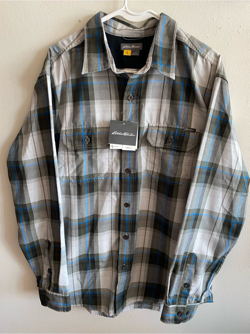 Eddie Bauer Black Shirt with Gray Trim and Yellow Tag